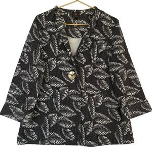 JM Collection Women’s Black/White Leaf Print Blazer Jacket Size Medium